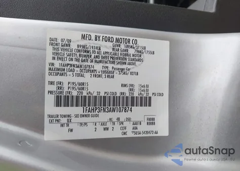 2010 Ford Focus Se из США, поврежденный, VIN 1FAHP3FN3AW107874